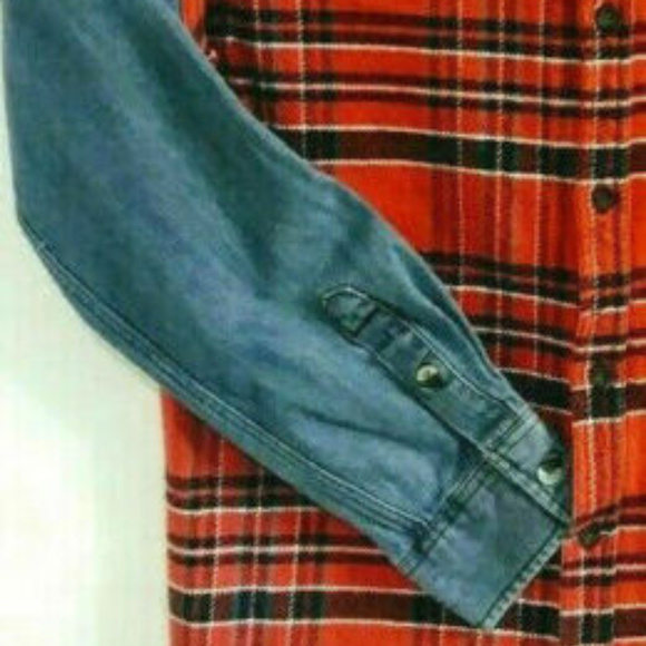 Modern Amusement Plaid Flannel Denim Button Front - Picture 6 of 8
